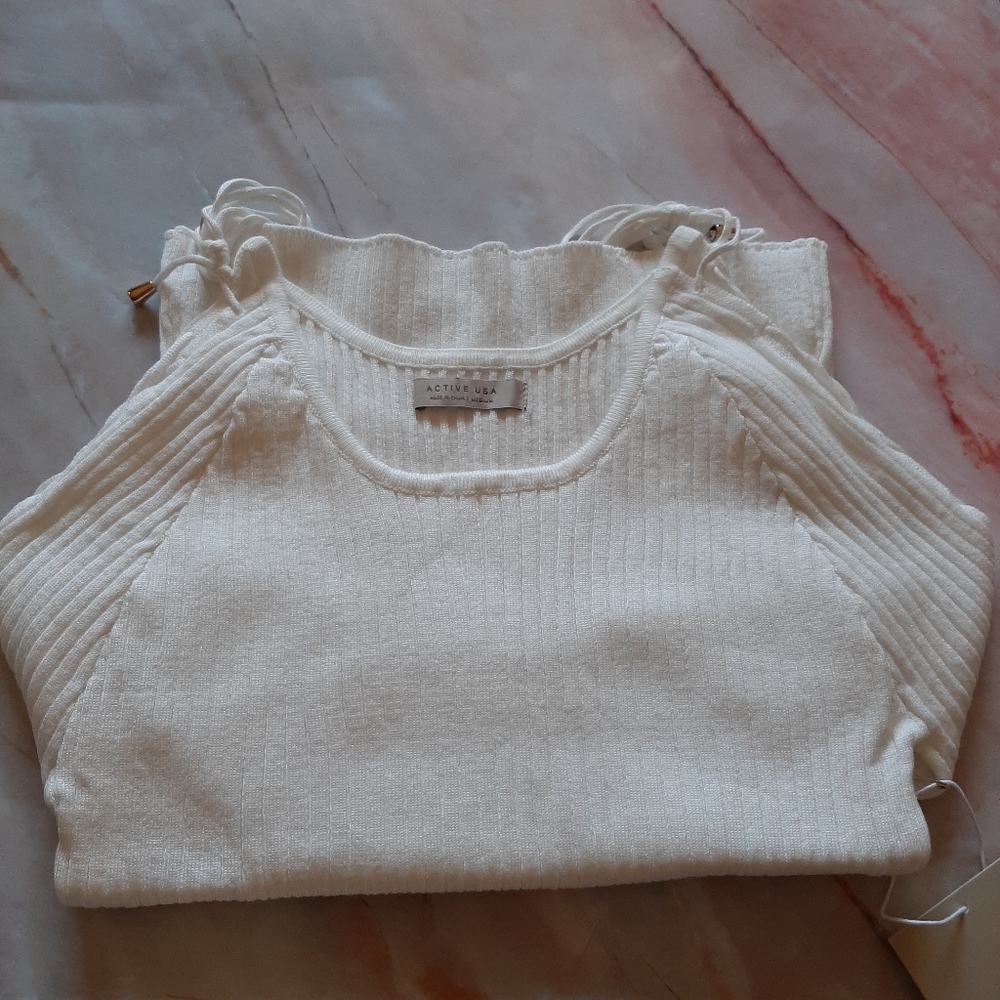 White Ribbed Sweater Top - Picture 6 of 8